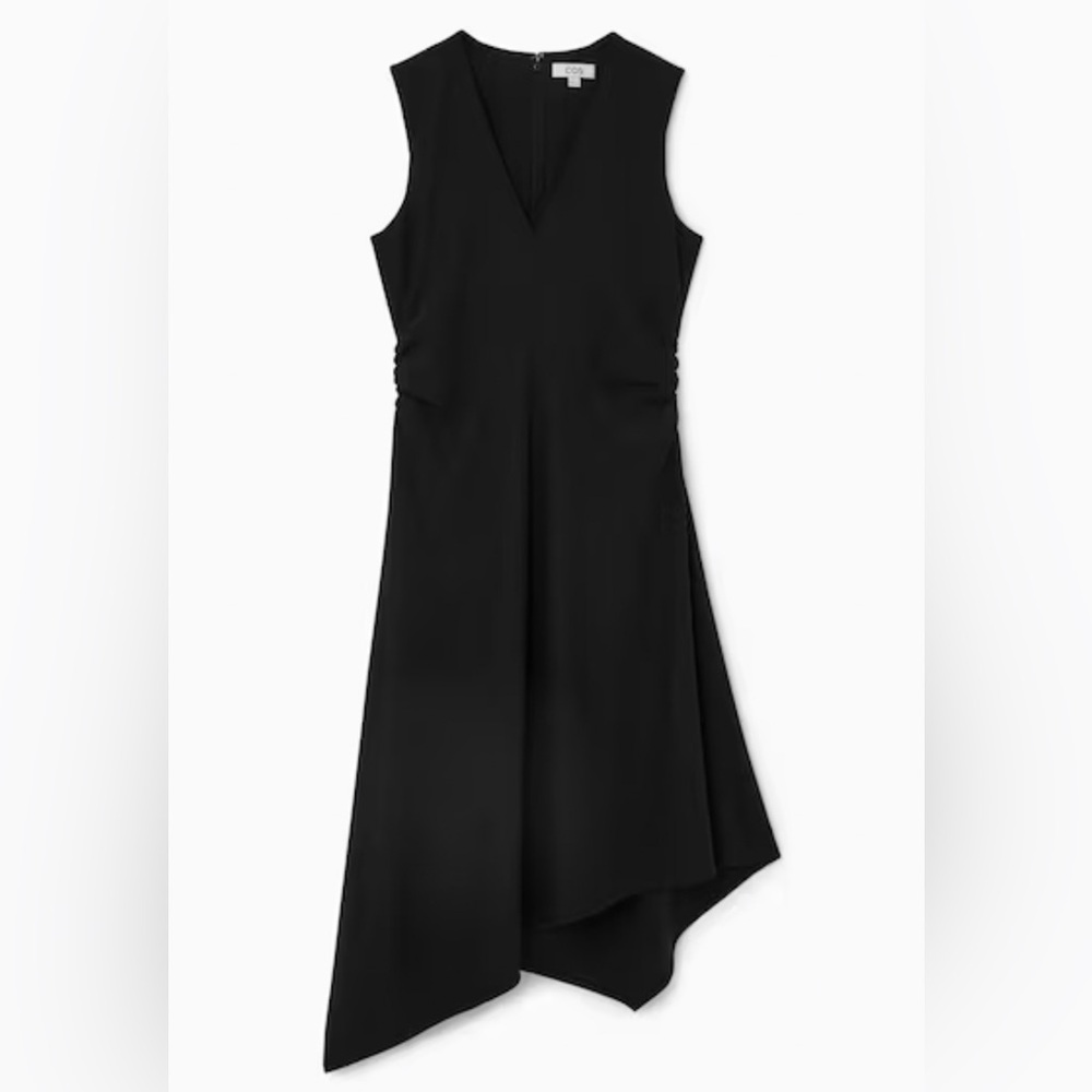 COS Black V-Neck Asymmetric Hem Midi Dress